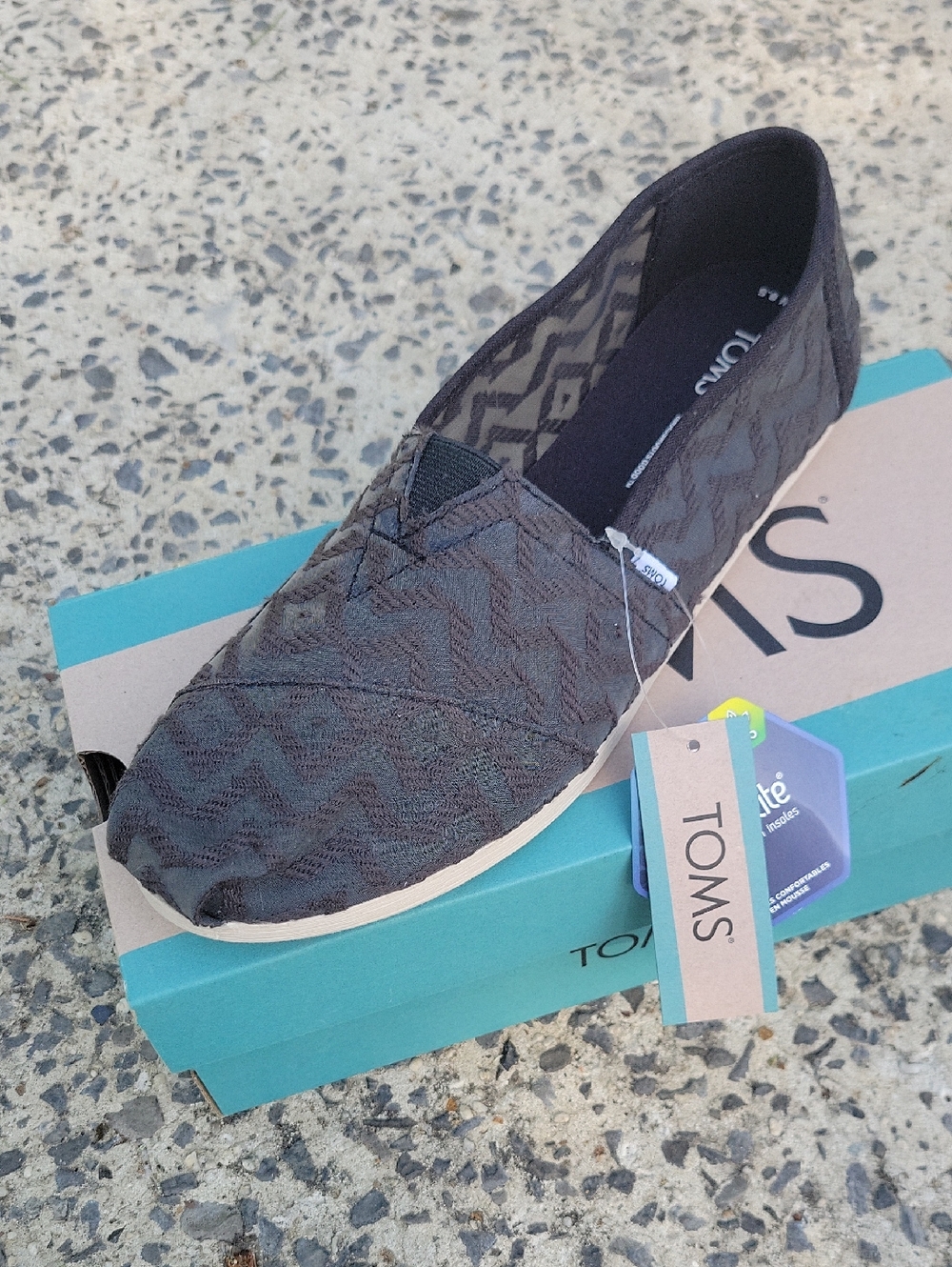 Toms Black Patterned Canvas Slip-On Flats